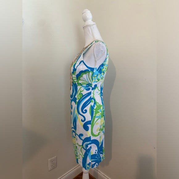 Lilly Pulitzer Janice Resort White Crystal Cost Shift Gold Dress Size 4 - Picture 8 of 11
